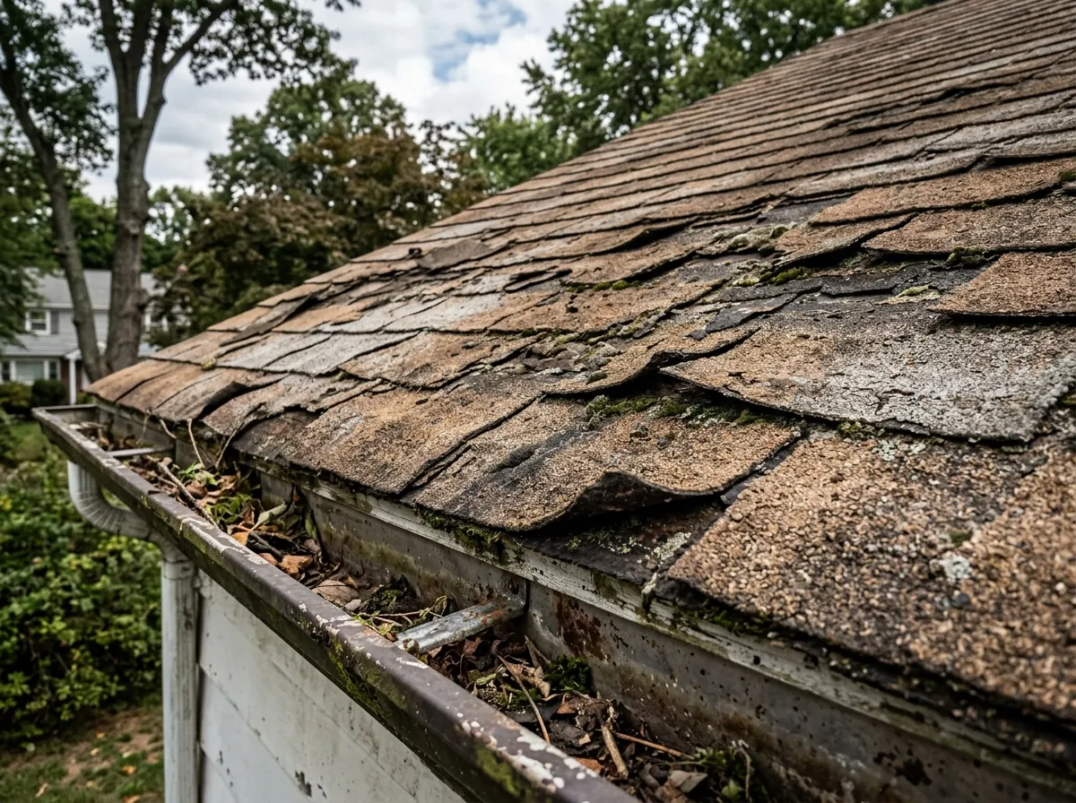 Before: weathered damaged roof in Hamden, CT