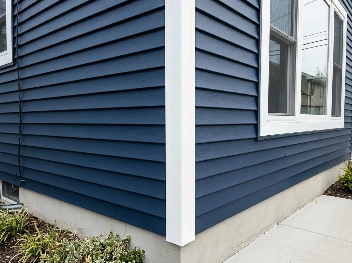 After: fresh navy blue vinyl siding in Meriden, CT